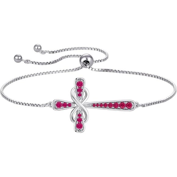 Cross 925 Sterling Silver Infinity Sideways Bracelet - A: 07-ruby-Jul